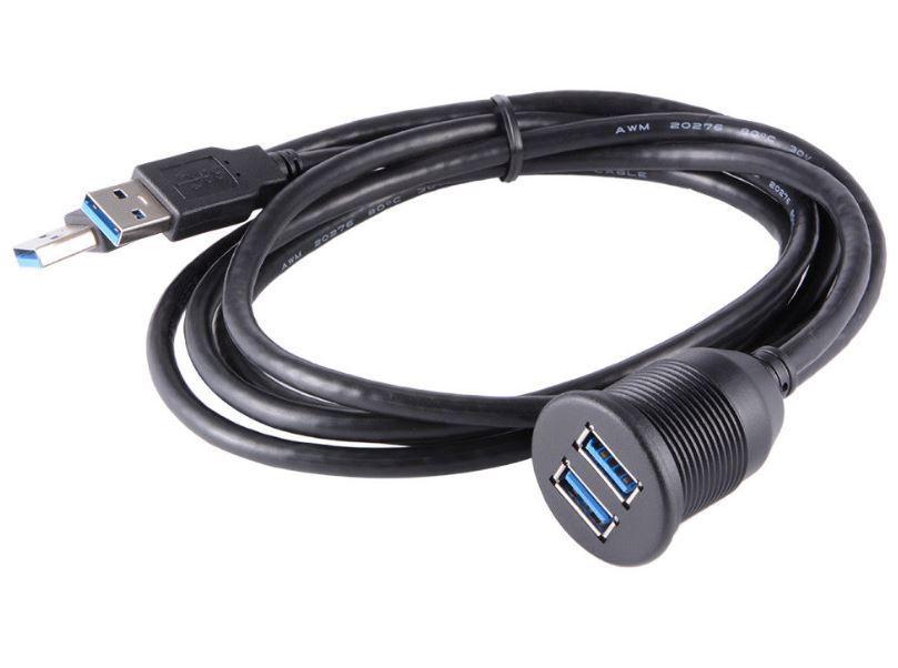 Ampire XUD200 - Doppel-USB-Einbaubuchse mit Kabel - 2m, sonstige, Fahrzeugspezifisch, Hifi & Navigation
