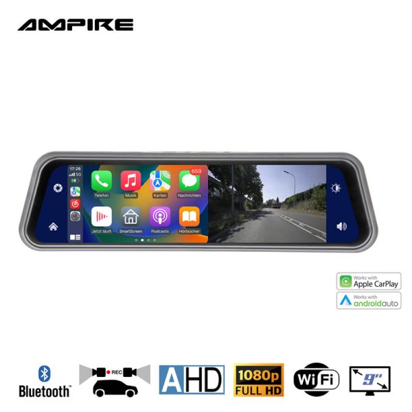Ampire CPS090 - Smartphone mirror monitor 22.9cm (9") with AHD dual dashcam & RFK function