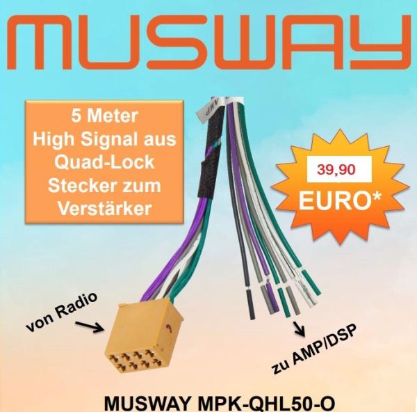 Musway MPK-QHL50-O - 5m Adapterkabel für Quad Lock Lautsprecherstecker