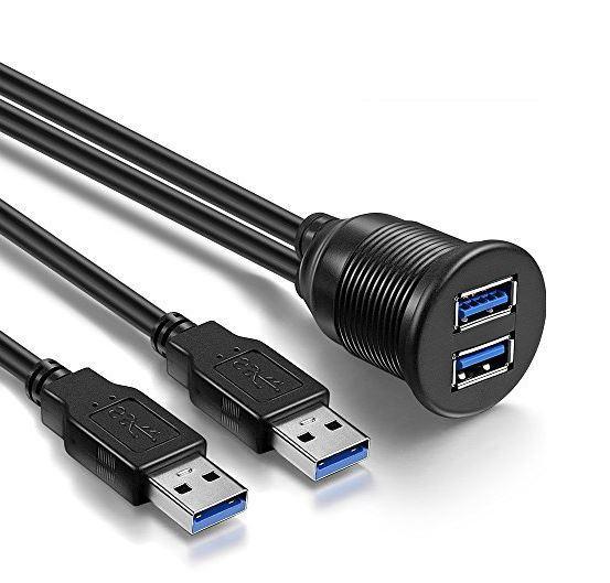 Ampire XUD200 - Doppel-USB-Einbaubuchse mit Kabel - 2m