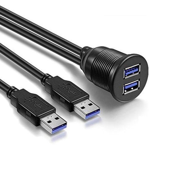 Ampire XUD015 - Doppel-USB-A Einbaubuchse mit 15cm Kabel