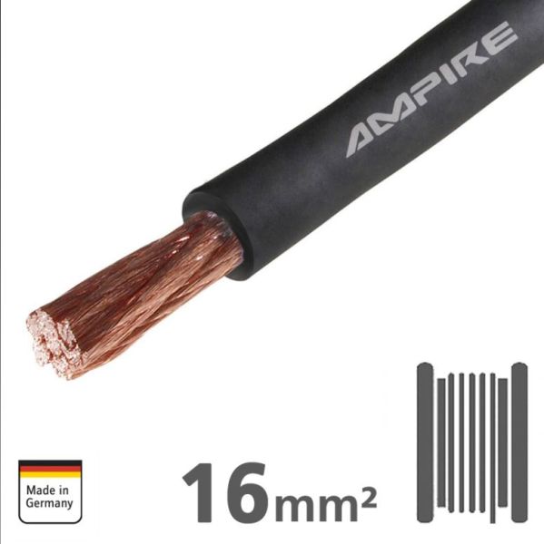 Ampire XSK16-BLK- Power cable black (copper) 16mm² - sold by the meter