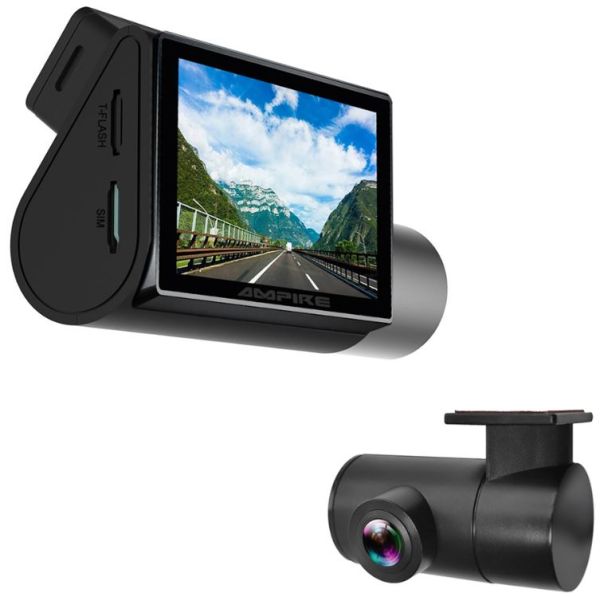 Ampire DC7-PLUS - 2-Channel Dashcam with Touchscreen, 4K Front, 1080p Rear, 4G LTE, Wi-Fi and GPS
