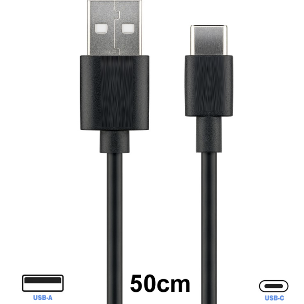 Ampire W59118 - Ampire USB-A cable to USB-C connector, 0.5m, black