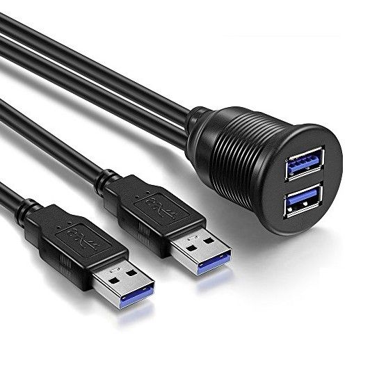 Ampire XUD060 - Doppel USB-A Einbaubuchse mit 60cm Kabel