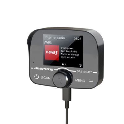 Ampire DAB100-BT - DAB+ Receiver mit BT-Freisprecheinrichtung inklusive DAB+ Antenne