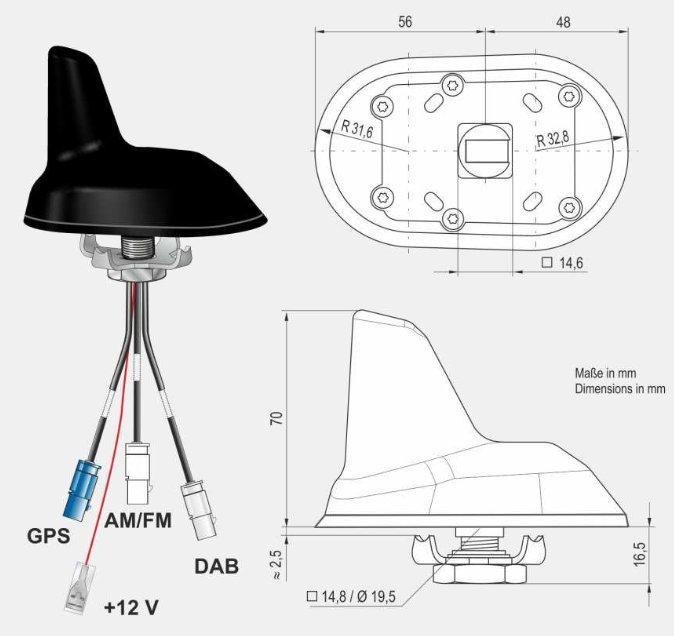 ATTB 3761.01 Kombiflex Dachantenne aktiv AM/FM DAB+ GPS mit Fakra  Anschlüssen