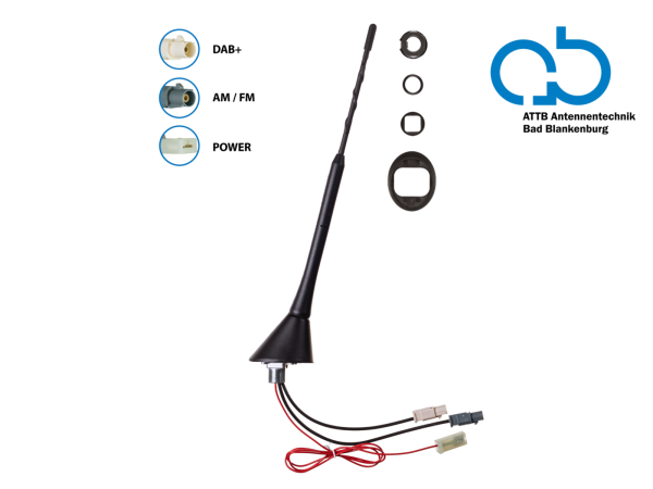 ATTB roof antenna AM/FM DAB+ 76° rod inclination 12V external/phantom